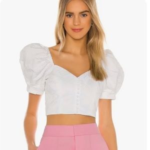 Alice + Olivia Lakita Sweetheart Puff Sleeve White Crop Top